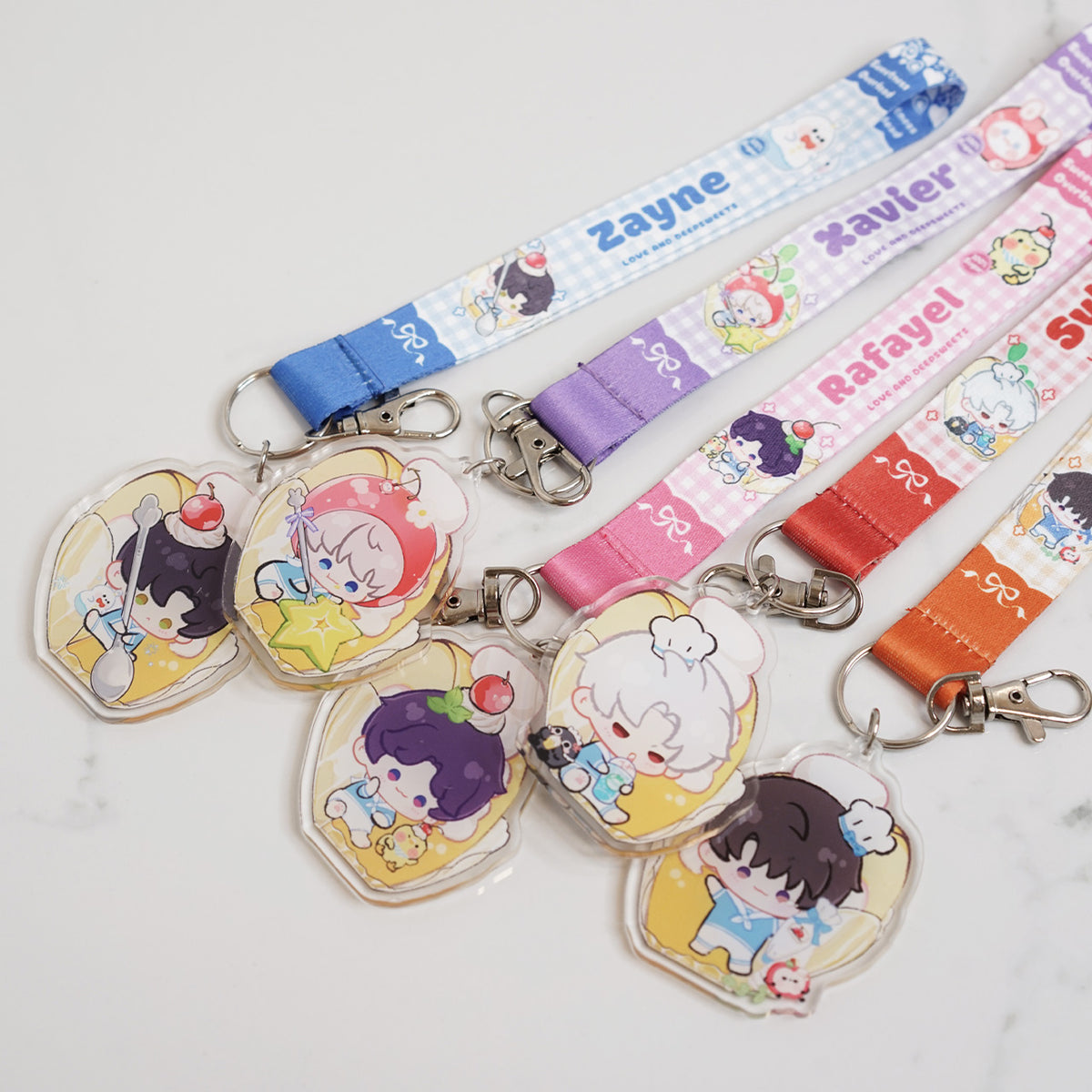Love and Deepspace Wristlet Lanyards with Chibi Acrylic Charms | Cake Series